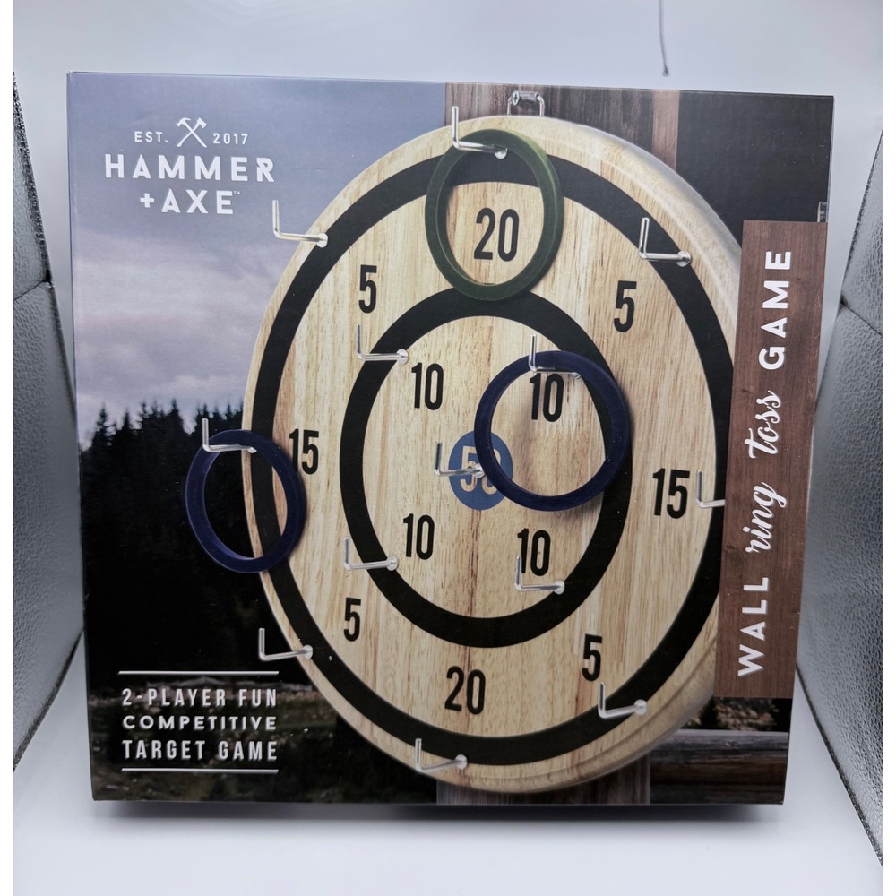 Hammer + Axe Wall Ring Toss Game Wooden Target Indoor 2 Player Competitive Set